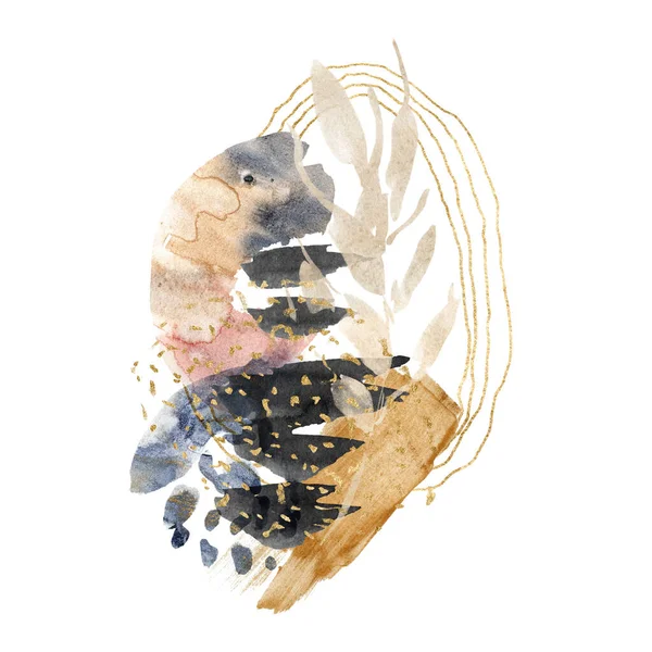 Carta floreale acquerello di macchie beige astratte e fiori. Illustrazione minimalista dipinta a mano isolata su sfondo bianco. Per design, stampa, tessuto o sfondo. — Foto Stock