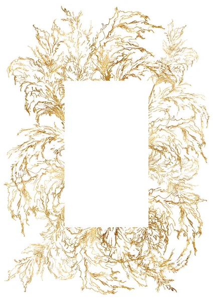 Watercolor linear tropical frame of gold pampas grass. Hand painted border of exotic plant isolated on white background. Floral illustration for design, print, fabric or background. — Stock Photo, Image