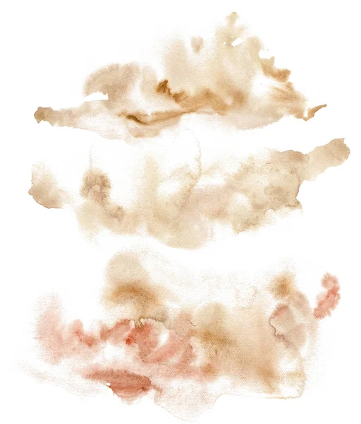 Conjunto abstrato aquarela de manchas rosa e bege. Ilustração pastel pintada à mão isolada sobre fundo branco. Para design, impressão, tecido ou fundo. — Fotografia de Stock