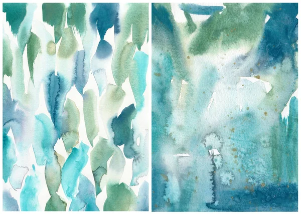 Aquarel abstracte blauwe, groene en witte textuur. Handgeschilderde zee of oceaan abstracte achtergrond. Aquatische illustratie voor ontwerp, druk of achtergrond. — Stockfoto