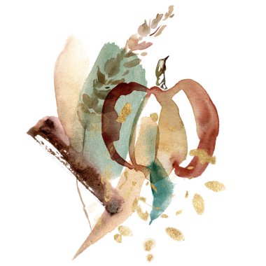 Balkabağı, pampa otları ve beneklerin suluboya bileşimi. Beyaz arka planda izole edilmiş bitkilerin elle boyanmış sonbahar kartı. Tasarım, baskı ve arkaplan için botanik illüstrasyon.