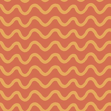 Vector abstract seamless pattern with beige wavy stripes on orange. Hand painted illustration for design, print, fabric or background