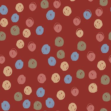 Vector abstract seamless pattern with pink and blue polka dot on red. Hand painted illustration for design, print, fabric or background