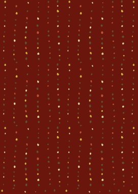 Noel soyut polka arka planında koyu kırmızı üzerine kırmızı, yeşil ve pembe noktalar. Tasarım, baskı, kumaş veya arkaplan için el çizimi illüstrasyon