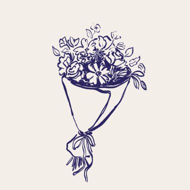 Vektör hattı, kır çiçeği ve bahçe çiçekleri. Beyaz arka planda elle çizilmiş çiçekler. Tasarım, baskı, kumaş ve arkaplan için Tatil Çiçeği İllüstrasyonu