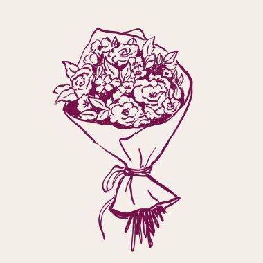 Vektör hattı, kır çiçeği ve bahçe çiçekleri. Beyaz arka planda elle çizilmiş çiçekler. Tasarım, baskı, kumaş ve arkaplan için Tatil Çiçeği İllüstrasyonu