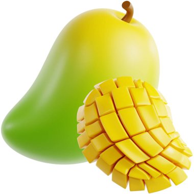 3 Boyutlu Mango ve Dilimlenmiş Mango