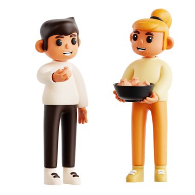 Sharing Food 3D Icon Illustration