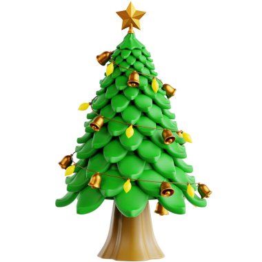 Çanlar ve Yıldızlı Çizgi Film Noel Ağacı