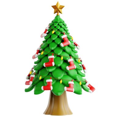 Cartoon Christmas Tree with Stockings and Star