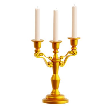 Üç Beyaz Mumlu Altın Şamdan