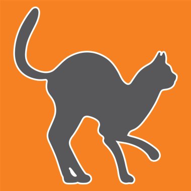 Turuncu arka planda koyu gri kedi silueti