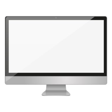 Bilgisayar göstermek gri bir arka plan üzerinde izole boş beyaz ekran ile
