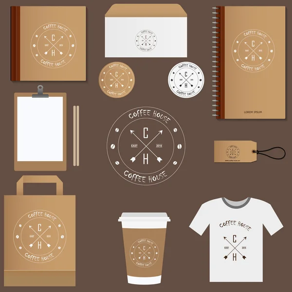 Concept pour café et restaurant modèle de maquette d'identité. carte .menu.t- shirt.vector — Image vectorielle