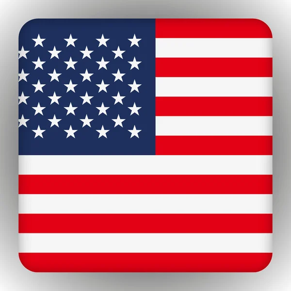 American United States Bandeira no botão quadrado brilhante do ícone. EUA emblema isolado no fundo branco. Signo de conceito nacional . — Vetor de Stock