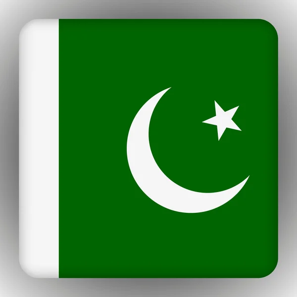 Πλατεία γυαλιστερό εικονίδιο με την εθνική σημαία του Πακιστάν σε άσπρο φόντο — Διανυσματικό Αρχείο