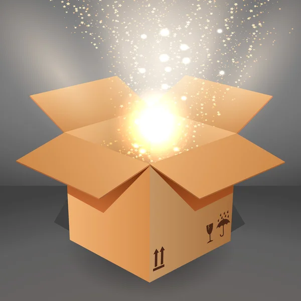 Open box with the outgoing light. vector illustration — Stock Vector