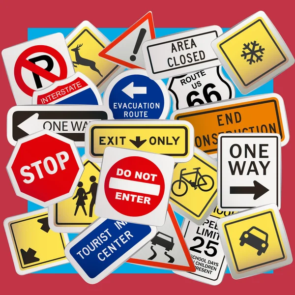 Montage of Numerous Traffic Control Signs and Signals — Stock Vector