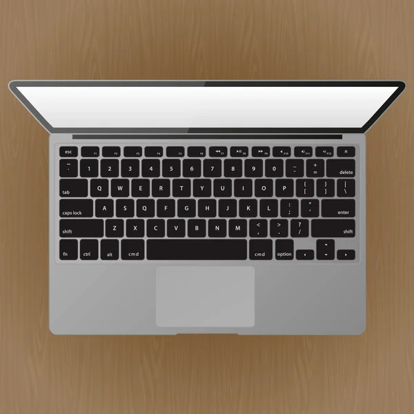 Grijze laptop op een houten tafel top View vector illustratie — Stockvector