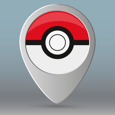 pokeball gibi harita pin. gps navigasyon kavramı, retro işareti, sevimli, dışında bulmak, eğlence uygulaması.