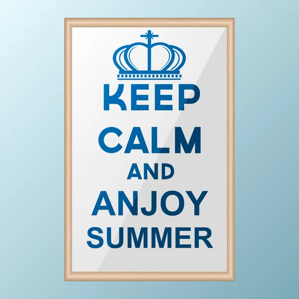 Mantenga la calma y disfrute del cartel de verano. Cartel clásico azul con corona . — Vector de stock