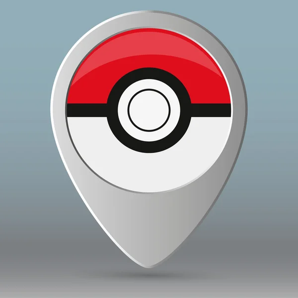 Map pin like pokeball. concept of gps navigation, retro mark, cute, find outside, entertainment application. — Stock Vector