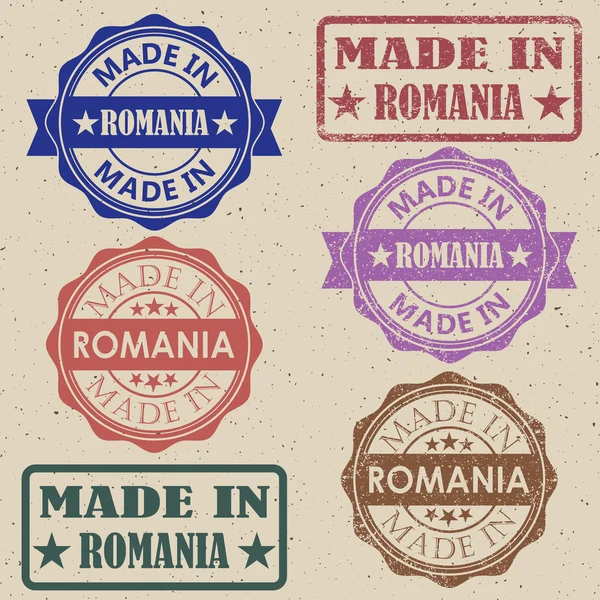 Fabriqué en Roumanie timbre vintage rond rouge . — Image vectorielle