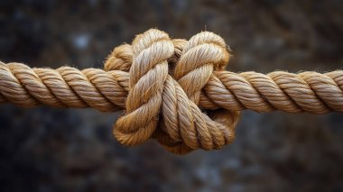 rope knot in the shape of a knot on a dark background, closeup.