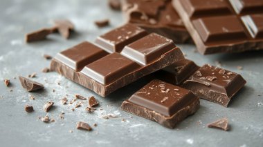 Çikolata ve süt parçaları, yakın plan.