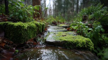 Akıntılı ormanda yosun.