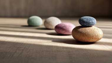 Spa konsepti. Gri masadaki çakıl taşları