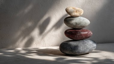 Beton zemin üzerinde piramit şeklinde taşlar.