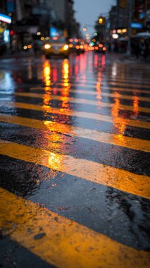 Şehirdeki yolda yağmur damlaları