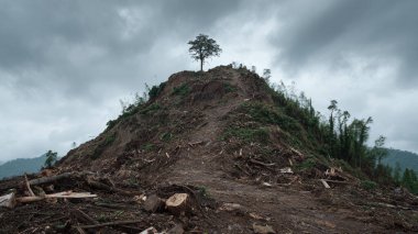 Dağlarda bir odun yığını.
