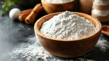 Koyu ahşap masada pişirmek için malzemeler pişiriyorum.