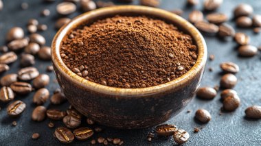 Kahve fincanı, fasulye ve pudra..