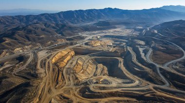 İsrail 'in kuzeyindeki dağlardaki ölüler madeninin havadan görünüşü.