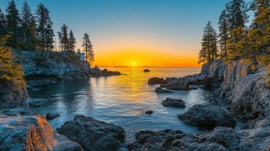 kayalık sahil üzerinde güzel gün batımı