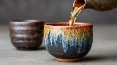 Çay fincanlı Japon geleneksel Japon çayı. yüksek kaliteli fotoğraf