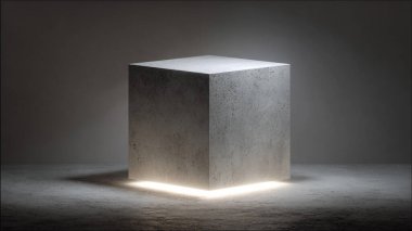 Koyu beton arka planı olan boş ekran podyumu. 3d oluşturma