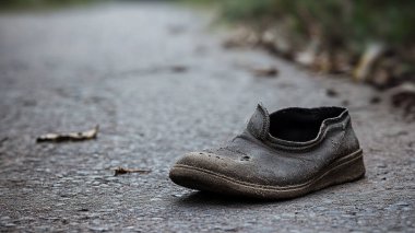 Eski kirli ve kırık ayakkabılar.