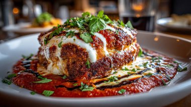 İtalyan makarnası, mozzarella, domates sosu ve fesleğen.