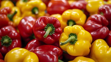 Markette kırmızı biber, taze sebzeler, sağlıklı yiyecekler.