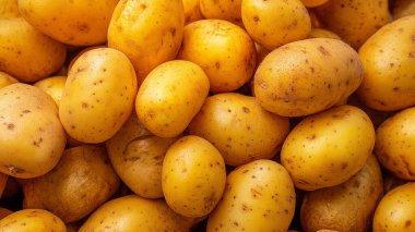 Sepette taze organik patatesler, yakın çekim.
