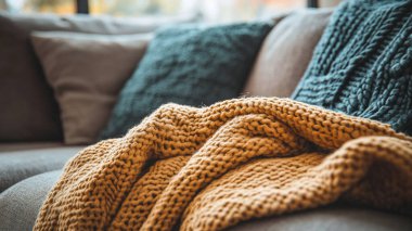 Kanepede bir kanepe ve ekoseyle rahat bir ev.