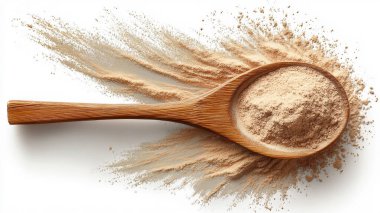 toz ve kaşık beyaz üzerine izole toz