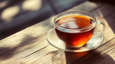 Eski ahşap bir yüzey üzerinde fincanda çay