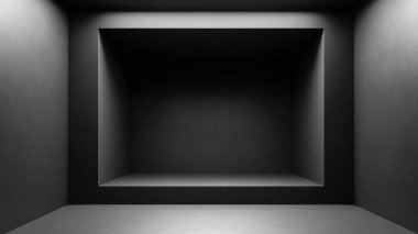 Beton duvarlı boş siyah oda, beton duvarlı boş zemin. 3D görüntüleme. bilgisayar dijital çizimi.