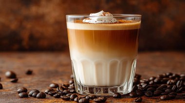 Kremalı kahve ve fincanda fasulye.