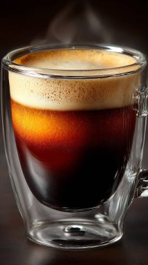 Siyah sehpanın üzerinde kahve olan bir bardak sıcak kahve. yakın plan görünümü